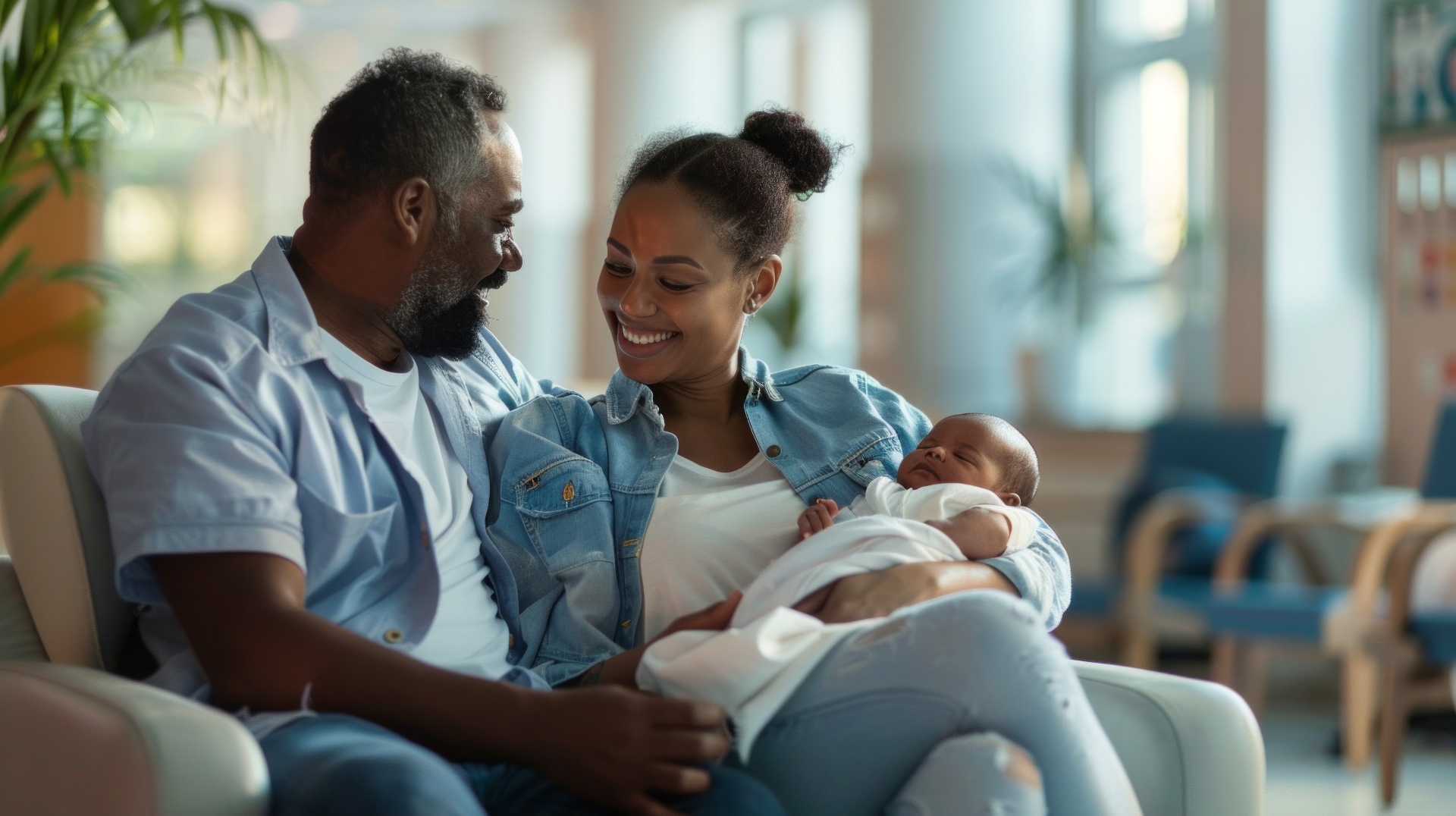 New parents with their newborn baby at Sali Women's Hospital Lusaka